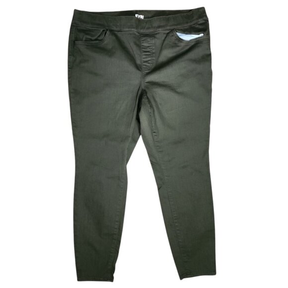 Evri Jegging Pants Jeans Womens Size 18W Solid All Green Pull On with Pockets - Picture 1 of 6